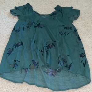 Green floral blouse